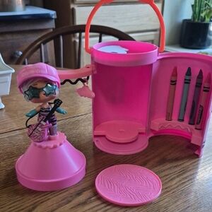 Pink Playset Mini Doll with Crayons